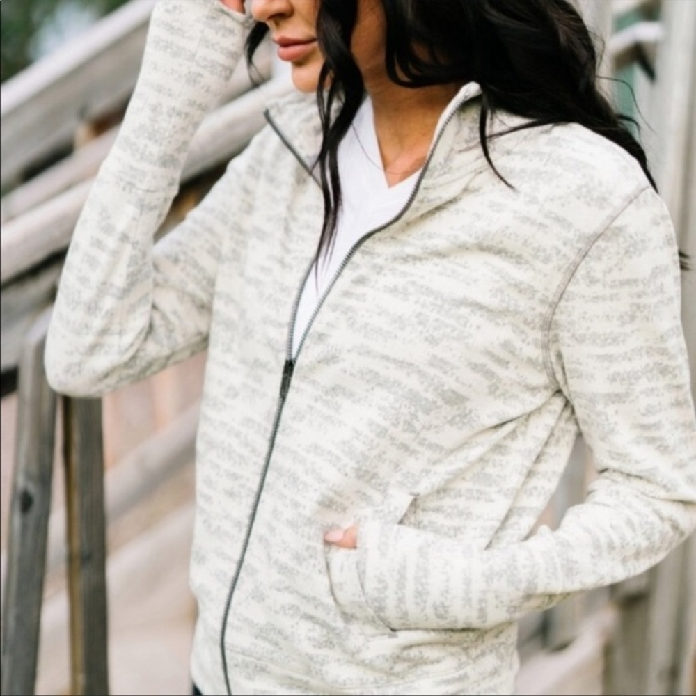 Zyia Active Combo Cream Jacket Full Zip Pockets Cotton Blend